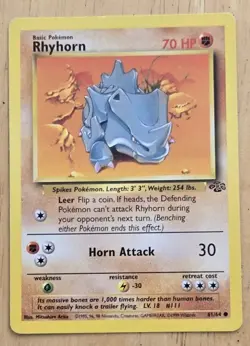 Pokemon TCG Rhyhorn 61/64 Common Wotc Vintage Jungle Set Card 1999 LP-NM - Image 1