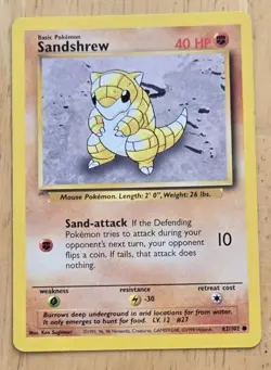 Pokemon TCG Sandshrew # 62/102 Common Card Base Set Unlimited LP-NM Vintage 1999 - Image 1