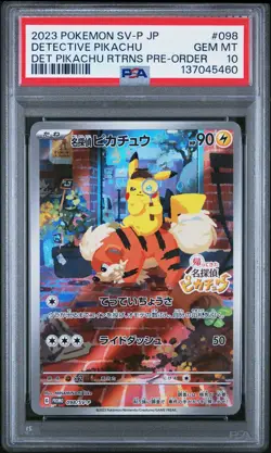 2023 POKEMON JAPANESE SV-P PROMO PRE-ORDER #098 DETECTIVE PIKACHU PSA 10 - Image 1