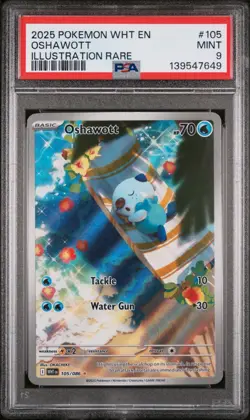 2025 POKEMON WHT EN-WHITE FLARE ILLUSTRATION RARE #105 OSHAWOTT PSA 9 - Image 1
