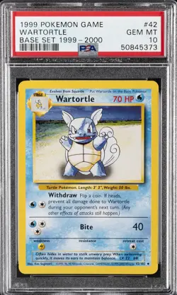 1999 POKEMON BASE SET 1999-2000 “4TH PRINT” #42 WARTORTLE PSA 10 - Image 1
