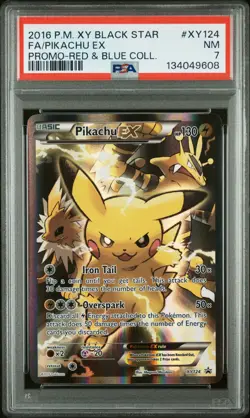 Pikachu EX XY124 Red & Blue Collection Black Star Promo Pokemon PSA 7 - Image 1