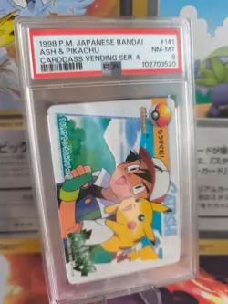 Pokemon Card Pikachu & Ash #141 Carddass Vending Anime Collection Japanese PSA 8 - Image 1