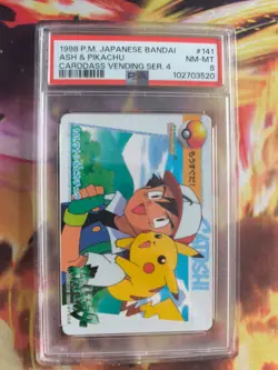 Pokemon Card Pikachu & Ash #141 Carddass Vending Anime Collection Japanese PSA 8 - Image 2