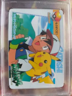Pokemon Card Pikachu & Ash #141 Carddass Vending Anime Collection Japanese PSA 8 - Image 3