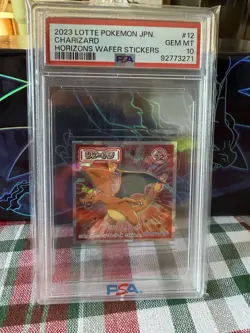 Low Pop! 2023 LOTTE POKEMON JPN. CHARIZARD HORIZONS WAFER STICKER PSA GEM MIN 10 - Image 1