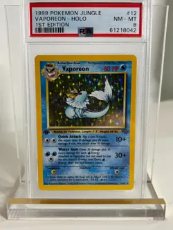 1999 Pokemon Jungle 12/64 Vaporeon Holo 1st Edition PSA 8 NM - MT Pack Fresh - Image 1