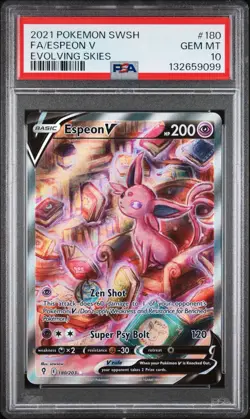 2021 Pokemon Evolving Skies ESPEON V Alt Art 180/203 PSA 10 GEM MINT - Image 1