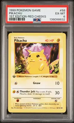 1st Edition-Red Cheeks Pikachu 58 PSA 6 CS001-138098632 - Image 1