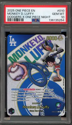 One Piece CCG Monkey.D.Luffy Dodgers X One Piece Night EB02-010 PSA 10 Gem Mint - Image 1