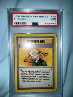 2000 POKEMON GYM HEROES : LT. SURGE - TRAINER - CARD # 101 - PSA 9 MINT - Image 1