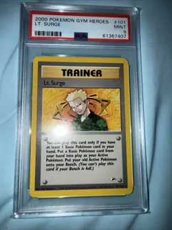 2000 POKEMON GYM HEROES : LT. SURGE - TRAINER - CARD # 101 - PSA 9 MINT - Image 2