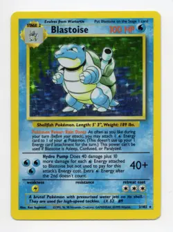 Pokemon TCG Base Set Blastoise Holo Card 2/102 LP+ - Image 1