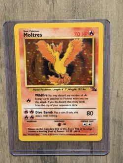 Pokemon TCG Moltres Fossil Holo Card 12/62 1999 LP - Image 1
