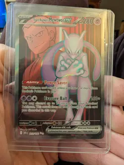 Pokemon TCG Destined Rivals Team Rockets Mewtwo EX Ultra Rare Card 213/182 - Image 1