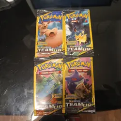 Pokemon Sun and Moon Team Up 3-card Booster Packs New FullArt Set (4pack) - Image 1