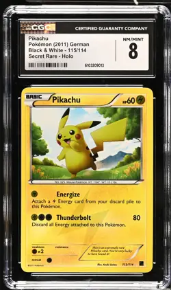 CGC 8 Pikachu 115/114 Secret Rare Black & White Pokemon Card - Image 1
