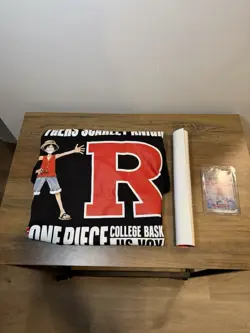 One Piece College Basketball US Voyage Luffy Card IN HAND W/ Poster & Shirt! - Image 1