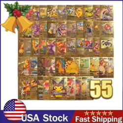 55Pcs Pokemon Card Foil GOLD PACK CARDS TCG GX Vmax GX Card Charizard Rare *NEW - Image 1