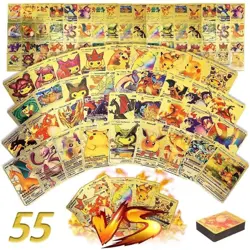 55Pcs Pokemon Card Foil GOLD PACK CARDS TCG GX Vmax GX Card Charizard Rare *NEW - Image 3