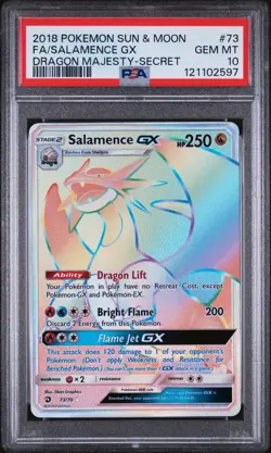 2018 POKEMON SUN & MOON DRAGON MAJESTY SECRET #73 FULL ART/SALAMENCE GX PSA 10 - Image 1