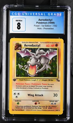 Aerodactyl Pokemon 1999 Fossil 1st Edition 1/62 Holo Prerelease Promo CGC 8 - Image 1