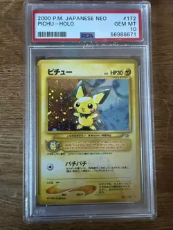 2000 POKEMON JPN NEO #172 PICHU-HOLO PSA 10 - Image 1