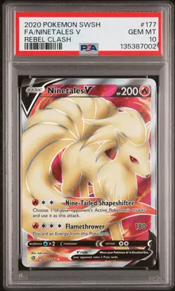 2020 Pokemon SWSH FA/Ninetales V #177 Rebel Clash PSA 10 - Image 1