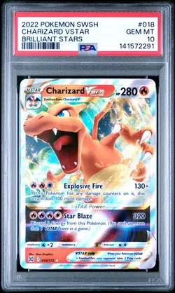 2022 POKEMON SWORD & SHIELD BRILLIANT STARS #018 CHARIZARD VSTAR PSA 10 - Image 1