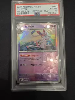 2025 POKEMON PRE EN-PRISMATIC EVOLUTIONS MASTER BALL REVERSE HOLO SYLVEON PSA 10 - Image 1