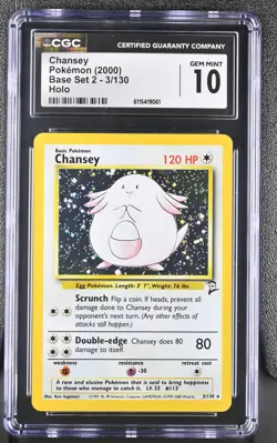 CGC 10 GEM MINT Chansey 2000 Base Set 2 3/130 Holo Pokemon Card - Image 1