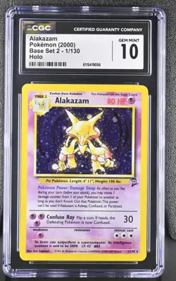 CGC 10 GEM MINT Alakazam 2000 Base Set 2 1/130 Holo Pokemon Card - Image 1