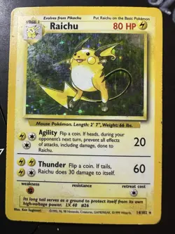 Raichu 14/102, Base Set, Holo Rare, Pokemon TCG, WOTC, Vintage 2000, MP - Image 1