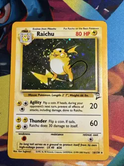 Raichu (Base Set 2 16/130) - VLP Pokemon Card with *SWIRL* - Image 1