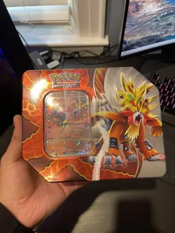 4 POKEMON PARADOX DESTINIES TIN GOUGING FIRE EX IN HAND - Image 1