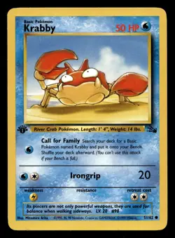 Krabby 51/62 Common Fossil 1st Edition WOTC Pokemon LP - Image 1