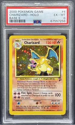 2000 POKEMON GAME BASE II #4 CHARIZARD-HOLO -AN ICONIC CARD- GRADED- PSA 6 EX-MT - Image 1
