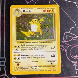 Raichu Holo Rare 14/102 Base Set WOTC 1999 Vintage Pokemon Card LP/MP Condition - Image 1