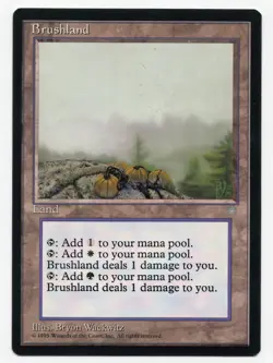 Brushland, Rare Land, Ice Age Regular, NM, Bryon Wackwitz, MTG WOTC - Image 1