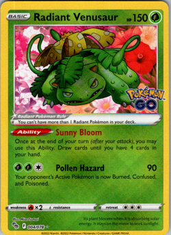Radiant Venusaur - 004/078 - Pokemon Go Sword & Shield Radiant Rare NM - Image 1