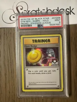 PSA 9 - SABRINA GYM BADGE XY208 - POKEMON LEAGUE - Foil Black Star Promo - Image 1