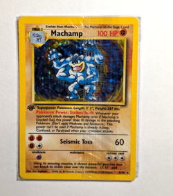 Rare 1st Edition Holographic Machamp Pokemon Card 8/102 Factory Sealed - Image 1