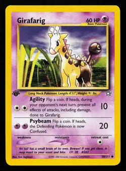 Girafarig 58/111 1st Edition Neo Genesis Pokemon Card - Image 1