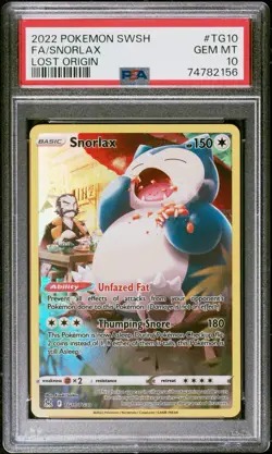 2022 Pokemon Lost Origin Snorlax Full Art FA TG10 PSA 10 Swsh - Image 1