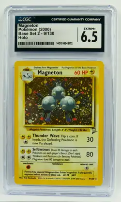 Magneton 009/130 CGC 6.5 Base Set 2 Vintage Graded Pokemon Card Slab Holo Swirl - Image 2