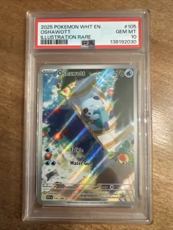 2025 POKEMON EN WHITE FLARE #105 OSHAWOTT ILLUSTRATION RARE PSA 10 - Image 1