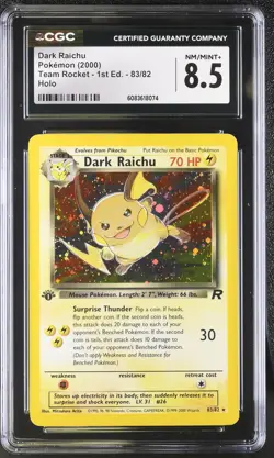 CGC 8.5 Dark Raichu Team Rocket 1st Edition 83/82 Holo Pokemon Card - Image 1