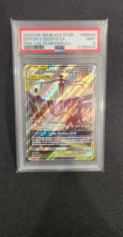 Espeon & Deoxys GX Tag Team SM240 Holo Pokemon TCG PSA 9 - Image 1
