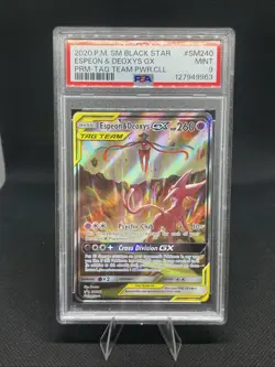 2020 POKEMON SM BSP #SM240 ESPEON & DEOXYS GX PRM-TAG TEAM PWR.CLL. PSA 9 - Image 1