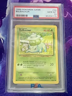 1999 POKEMON BASE SET UNLIMITED #44 BULBASAUR PSA 10 GEM MINT - Image 1